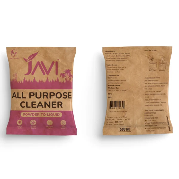 JAVI All Purpose Cleaner Powder to Liquid Refill Pack (1 Sachet = 500ml) | Natural, Plant Based, Non Toxic & Eco-Friendly | Perfect for cleaning